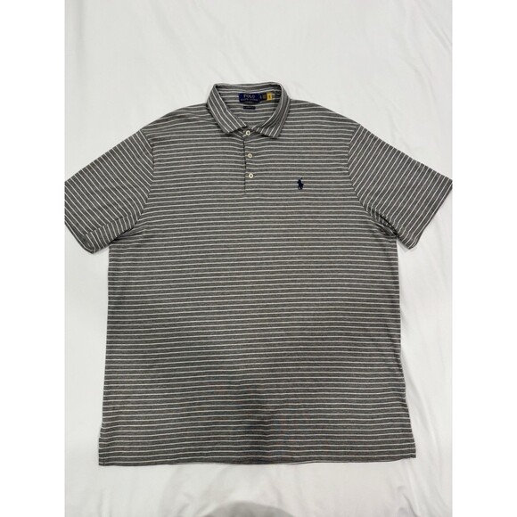 VTG Men's Polo Ralph Lauren Soft Polo Shirt XL Gray w/White Stripes - Picture 1 of 4